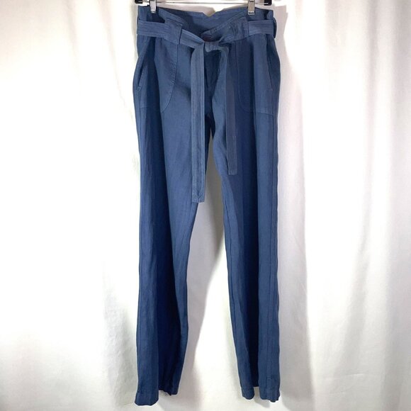 Juicy Couture Pants - Juicy Couture Size 8 Beachy Linen Pants Wide Leg Belted Denim Blue Color